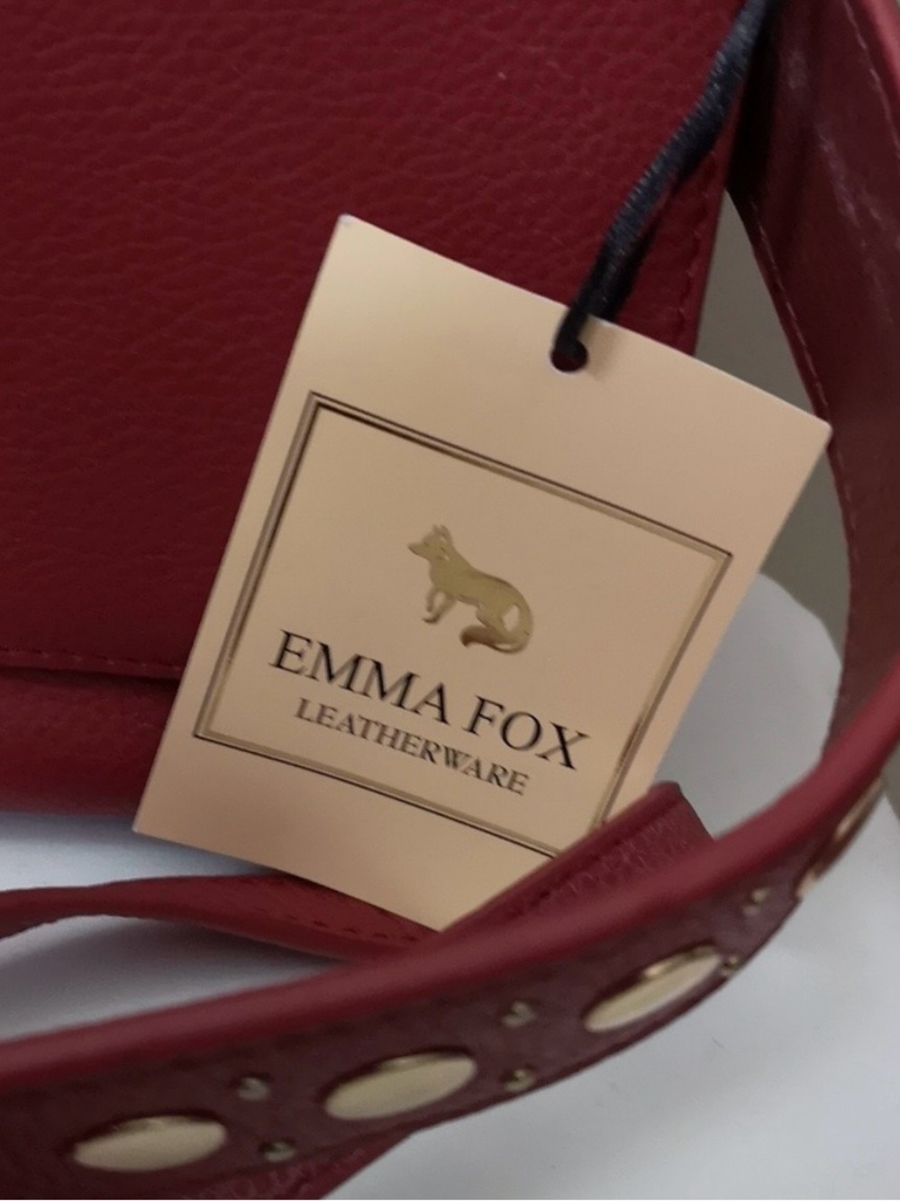Emma Fox Burgundy Leather Shoulder Bag with Gold Accent - Picture 10 of 10